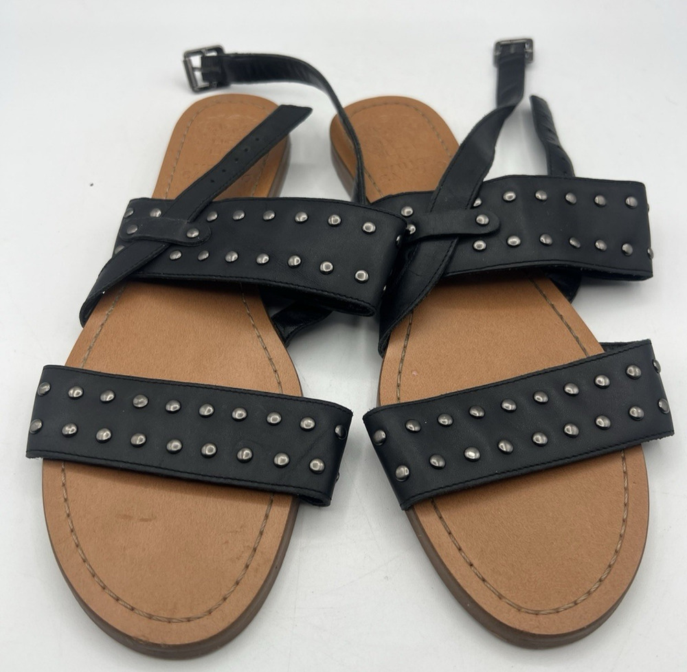 Vince Camuto Black Studded Gladiator Sandals Women’s Ankle Strap Flats 8M
